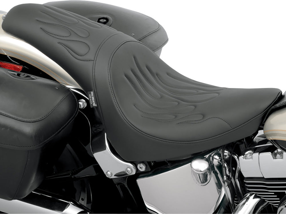 Drag Specialties DS-0802-0468 Predator Dual Seat Flame Solar Leather Black for Harley-Davidson Softail 00-17 w/130 or 150 OEM Rear Tyre