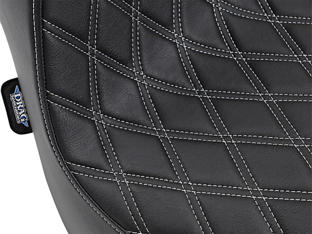 Drag Specialties DS-0802-1073 Predator 3 Dual Seat w/Silver Double Diamond Lattice Stitch for Harley-Davidson Fat Bob 18-24