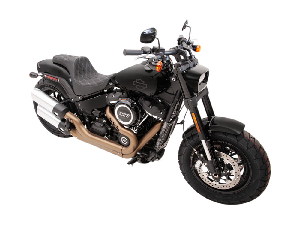 Drag Specialties DS-0802-1073 Predator 3 Dual Seat w/Silver Double Diamond Lattice Stitch for Harley-Davidson Fat Bob 18-24