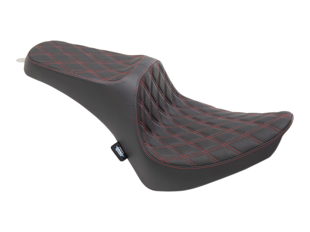Drag Specialties DS-0802-1361 Predator 3 Dual Seat w/Red Double Diamond Lattice Stitch for Harley-Davidson Softail 00-17 w/130 or 150 OEM Rear Tyre