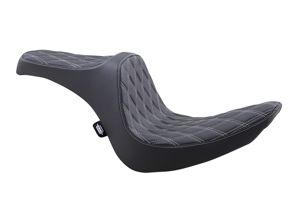 Drag Specialties DS-0802-1439 Predator 3 Dual Seat w/Silver Double Diamond Lattice Stitch for Harley-Davidson Softail 06-17 w/OEM 200 Rear Tyre