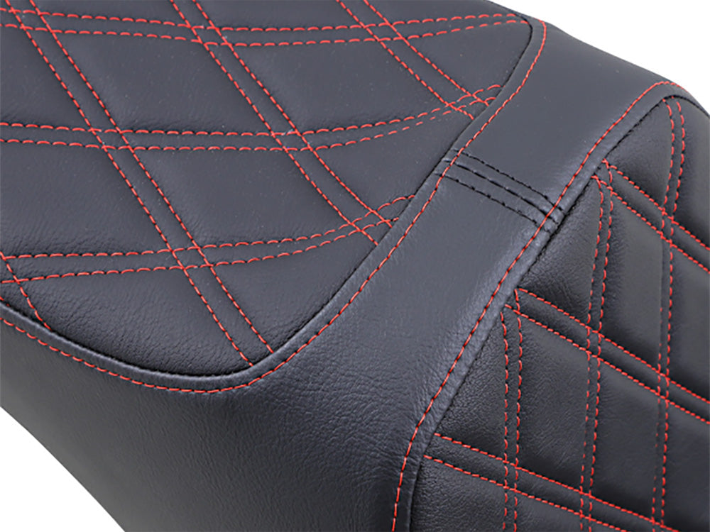 Drag Specialties DS-0802-1440 Predator 3 Dual Seat w/Red Double Diamond Lattice Stitch for Harley-Davidson Softail 06-17 w/OEM 200 Rear Tyre