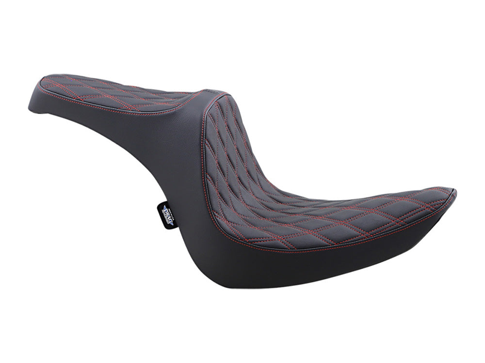 Drag Specialties DS-0802-1440 Predator 3 Dual Seat w/Red Double Diamond Lattice Stitch for Harley-Davidson Softail 06-17 w/OEM 200 Rear Tyre