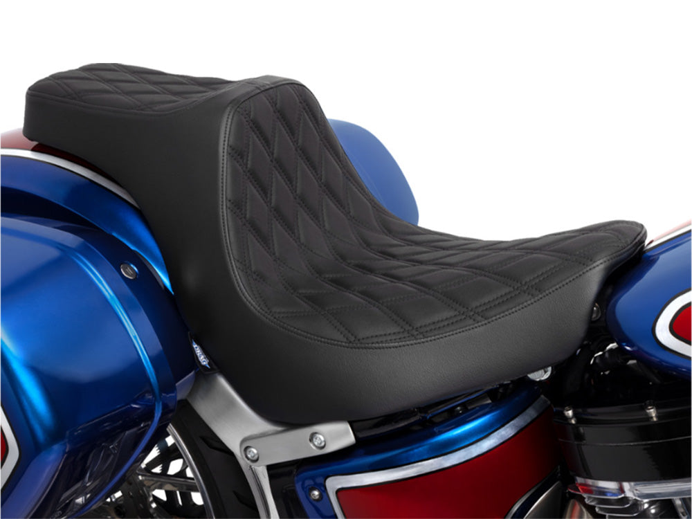 Drag Specialties DS-0802-1491 Predator 3 Dual Seat w/Black Double Diamond Lattice Stitch for Harley-Davidson Sport Glide/Low Rider 18-Up/Low Rider S 20-Up/Low Rider ST 22-Up