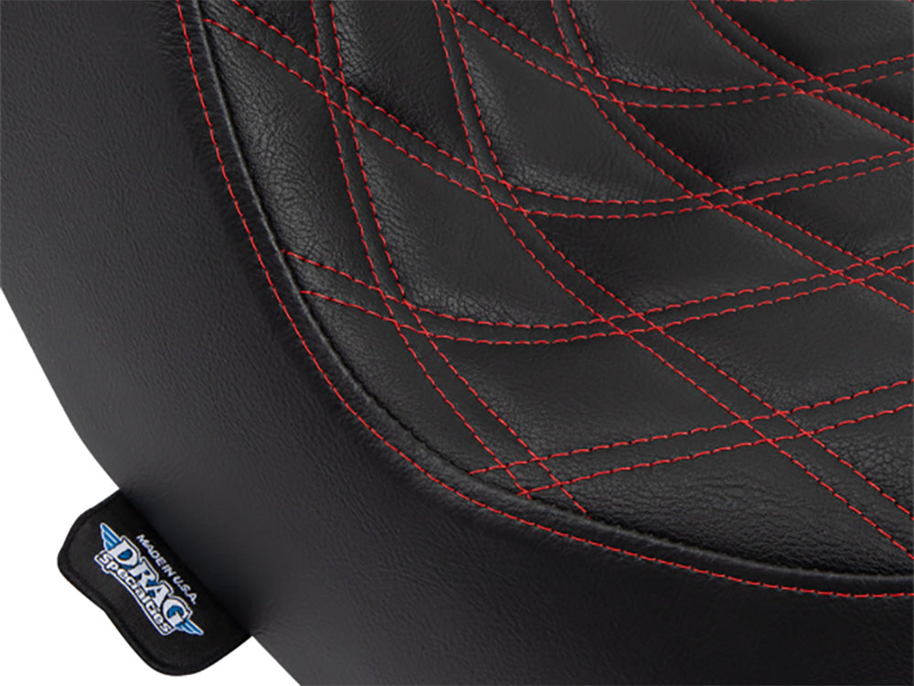 Drag Specialties DS-0802-1492 Predator 3 Dual Seat w/Red Double Diamond Lattice Stitch for Harley-Davidson Sport Glide/Low Rider 18-Up/Low Rider S 20-Up/Low Rider ST 22-Up