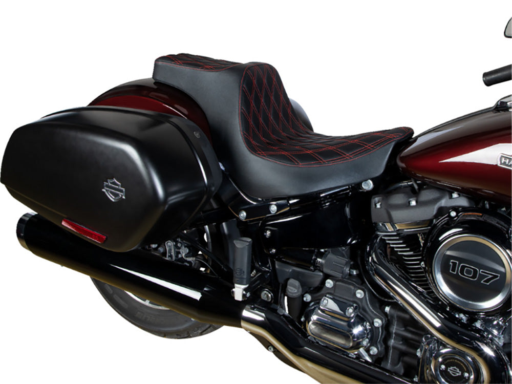 Drag Specialties DS-0802-1492 Predator 3 Dual Seat w/Red Double Diamond Lattice Stitch for Harley-Davidson Sport Glide/Low Rider 18-Up/Low Rider S 20-Up/Low Rider ST 22-Up