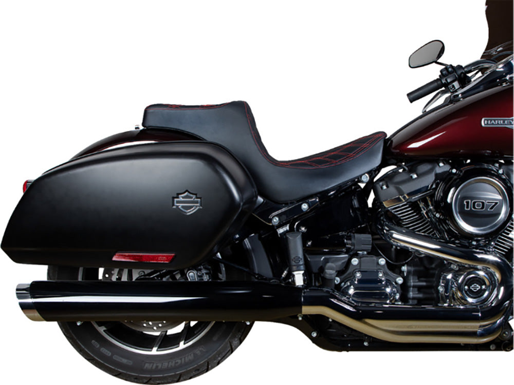 Drag Specialties DS-0802-1492 Predator 3 Dual Seat w/Red Double Diamond Lattice Stitch for Harley-Davidson Sport Glide/Low Rider 18-Up/Low Rider S 20-Up/Low Rider ST 22-Up