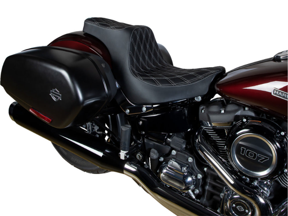 Drag Specialties DS-0802-1493 Predator 3 Dual Seat w/Silver Double Diamond Lattice Stitch for Harley-Davidson Sport Glide/Low Rider 18-Up/Low Rider S 20-Up/Low Rider ST 22-Up