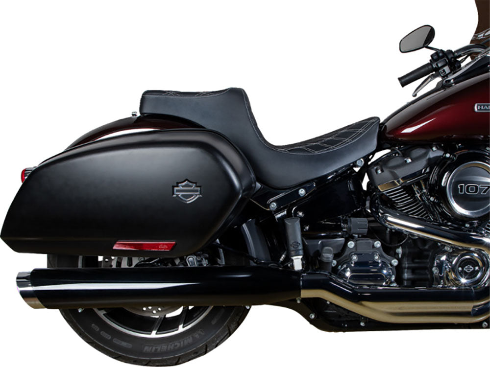 Drag Specialties DS-0802-1493 Predator 3 Dual Seat w/Silver Double Diamond Lattice Stitch for Harley-Davidson Sport Glide/Low Rider 18-Up/Low Rider S 20-Up/Low Rider ST 22-Up