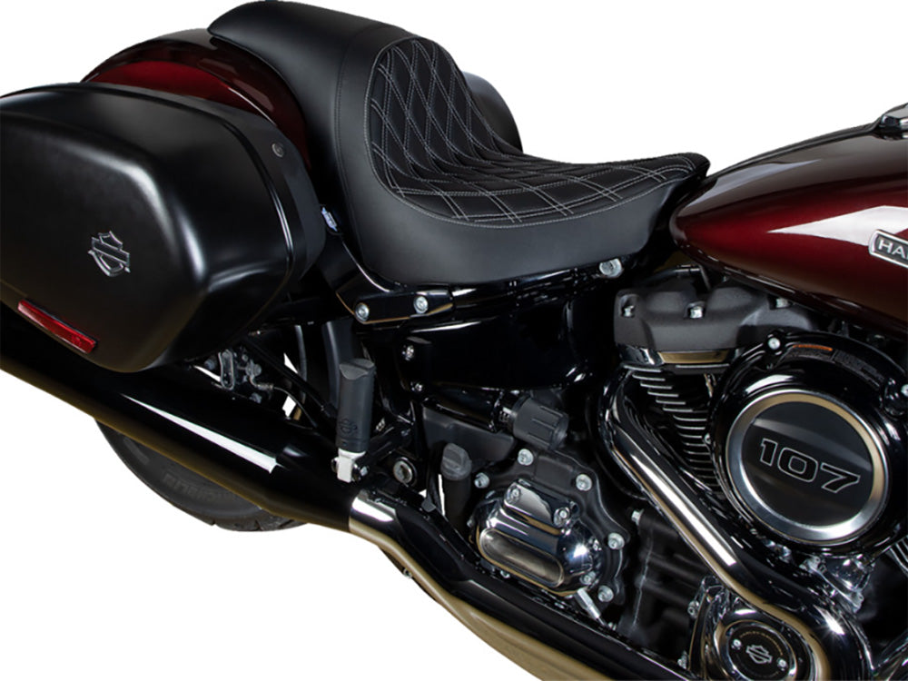 Drag Specialties DS-0802-1518 Performance Predator Dual Seat w/Silver Double Diamond Lattice Stitch for Harley-Davidson Sport Glide/Low Rider 18-Up/Low Rider S 20-Up/Low Rider ST 22-Up