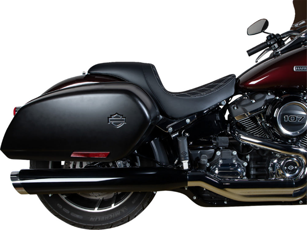 Drag Specialties DS-0802-1518 Performance Predator Dual Seat w/Silver Double Diamond Lattice Stitch for Harley-Davidson Sport Glide/Low Rider 18-Up/Low Rider S 20-Up/Low Rider ST 22-Up