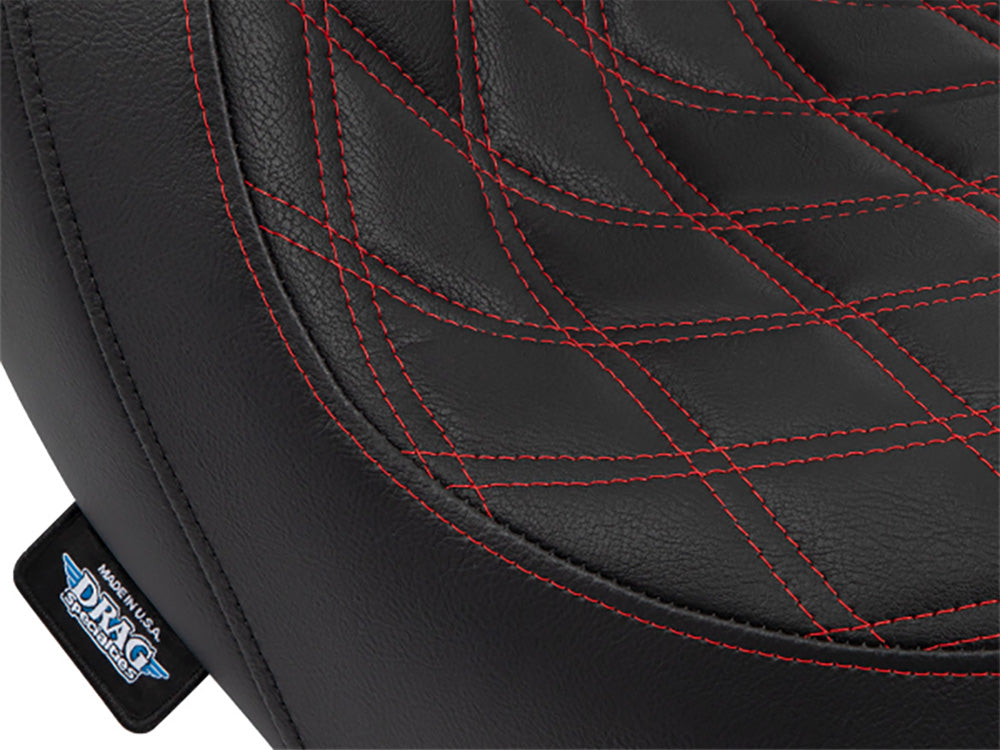 Drag Specialties DS-0802-1519 Performance Predator Dual Seat w/Red Double Diamond Lattice Stitch for Harley-Davidson Sport Glide/Low Rider 18-Up/Low Rider S 20-Up/Low Rider ST 22-Up