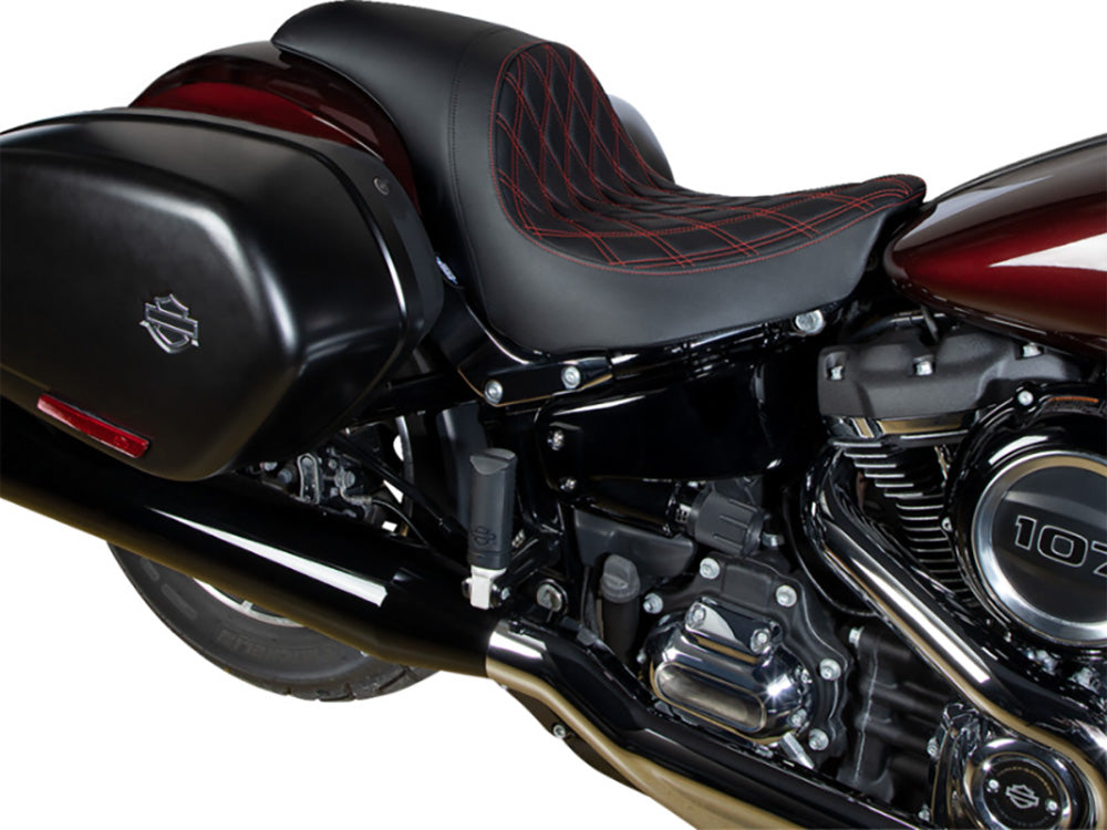 Drag Specialties DS-0802-1519 Performance Predator Dual Seat w/Red Double Diamond Lattice Stitch for Harley-Davidson Sport Glide/Low Rider 18-Up/Low Rider S 20-Up/Low Rider ST 22-Up