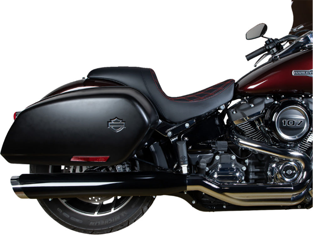 Drag Specialties DS-0802-1519 Performance Predator Dual Seat w/Red Double Diamond Lattice Stitch for Harley-Davidson Sport Glide/Low Rider 18-Up/Low Rider S 20-Up/Low Rider ST 22-Up