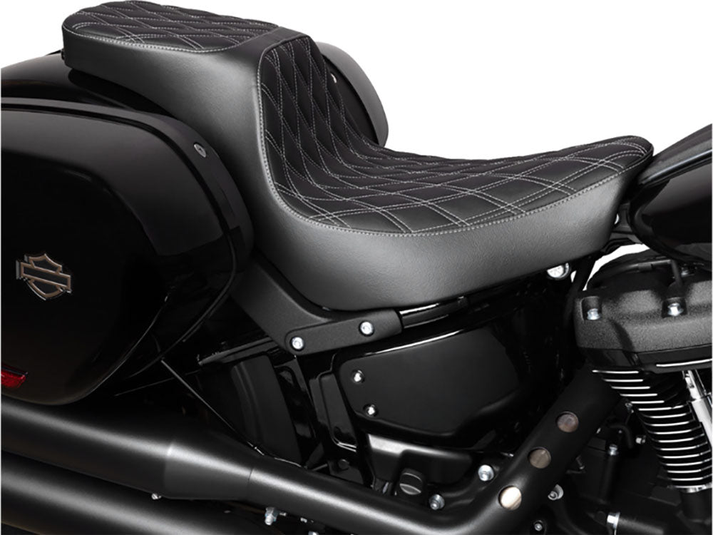 Drag Specialties DS-0802-1636 Performance Predator 2-Up Dual Seat w/Silver Double Diamond Lattice Stitch for Harley-Davidson Sport Glide/Low Rider 18-Up/Low Rider S 20-Up/Low Rider ST 22-Up