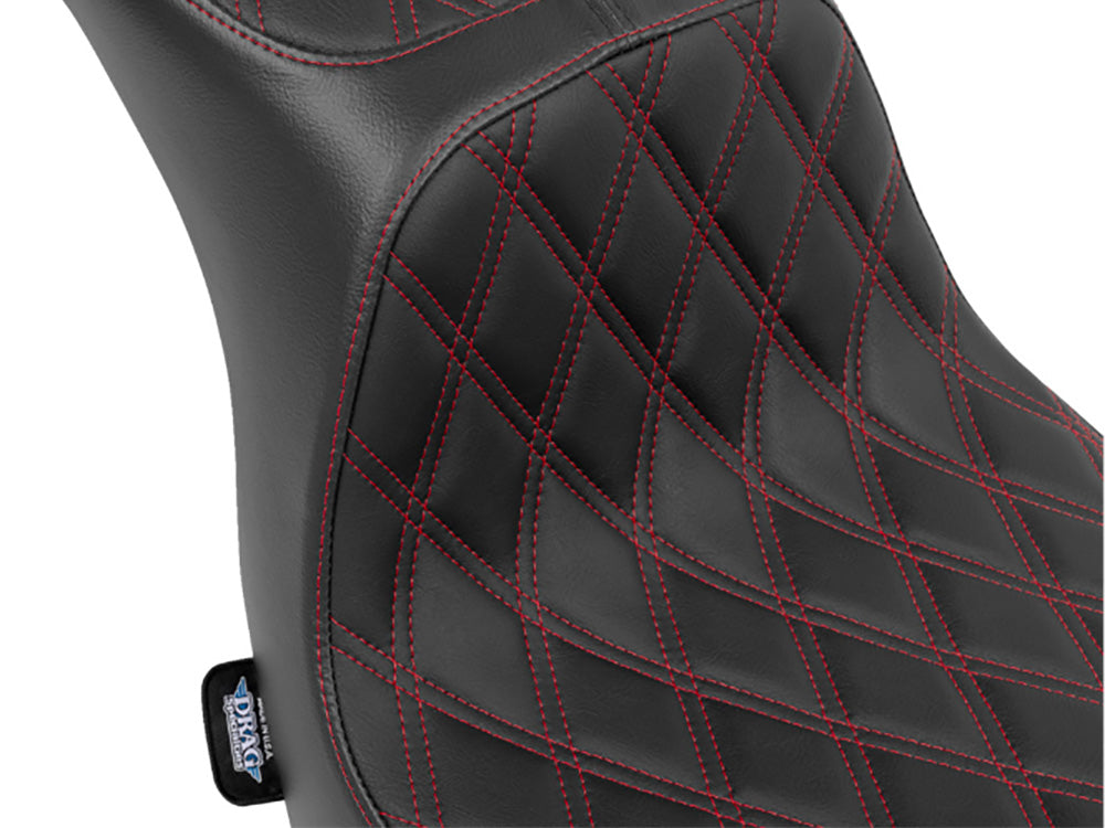 Drag Specialties DS-0802-1637 Performance Predator 2-Up Dual Seat w/Red Double Diamond Lattice Stitch for Harley-Davidson Sport Glide/Low Rider 18-Up/Low Rider S 20-Up/Low Rider ST 22-Up