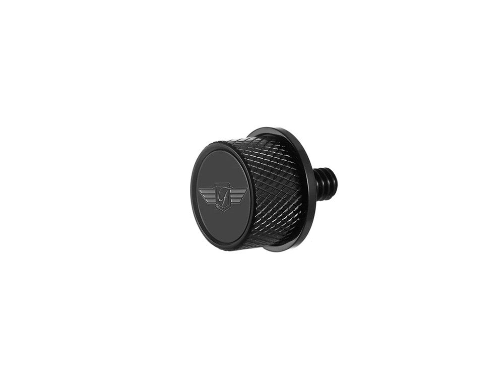 Figurati Designs FIG-FD01-SEAT-SCREW-BLK 1/4""-20 Knurled Seat Mount Screw Black w/Figurati Designs Logo for Harley-Davidson 96-Up