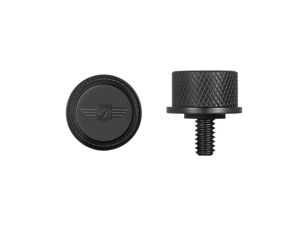 Figurati Designs FIG-FD01-SEAT-SCREW-BLK 1/4""-20 Knurled Seat Mount Screw Black w/Figurati Designs Logo for Harley-Davidson 96-Up