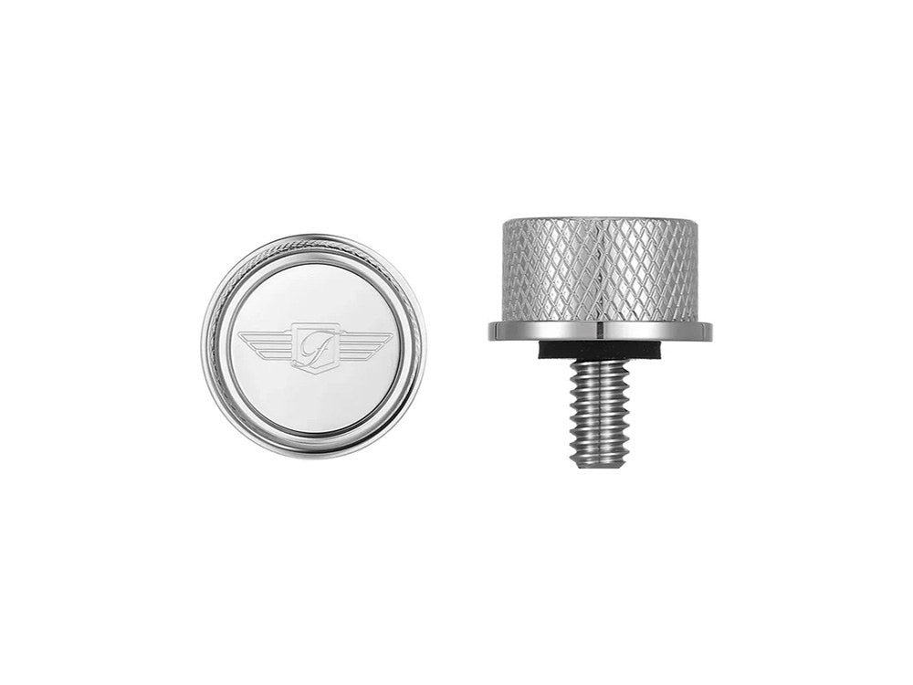 Figurati Designs FIG-FD01-SEAT-SCREW-SS 1/4""-20 Knurled Seat Mount Screw Stainless w/Figurati Designs Logo for Harley-Davidson 96-Up