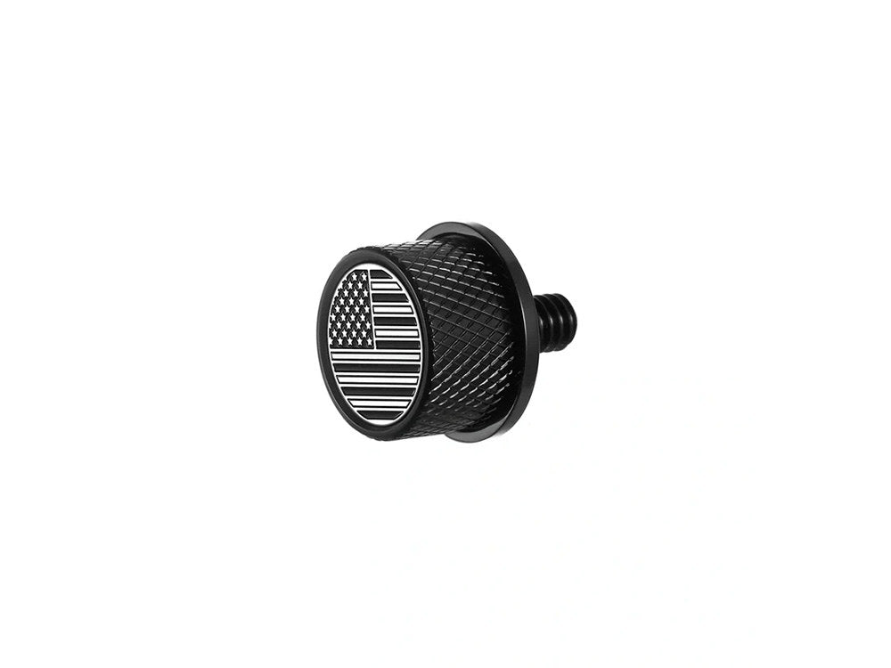 Figurati Designs FIG-FD26-SEAT-SCREW-BLK 1/4""-20 Knurled Seat Mount Screw Black w/American Flag for Harley-Davidson 96-Up