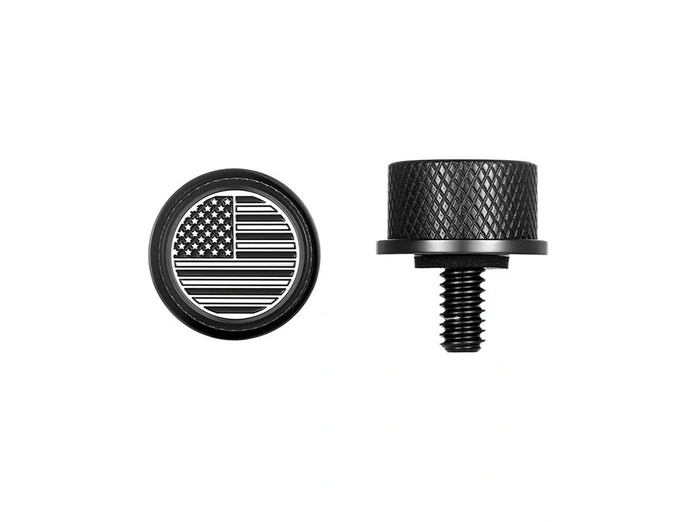 Figurati Designs FIG-FD26-SEAT-SCREW-BLK 1/4""-20 Knurled Seat Mount Screw Black w/American Flag for Harley-Davidson 96-Up