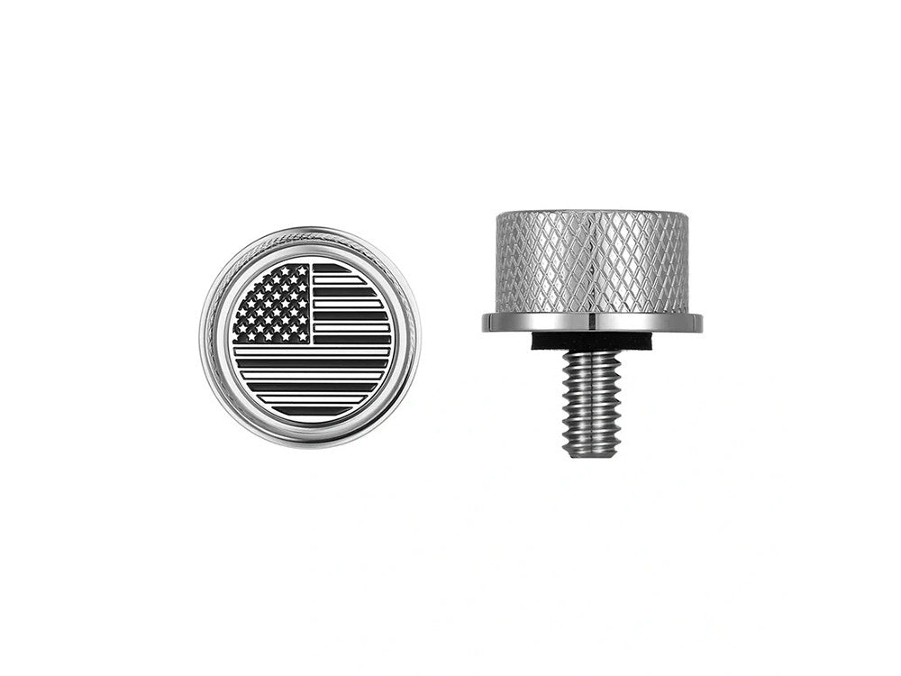 Figurati Designs FIG-FD26-SEAT-SCREW-SS 1/4""-20 Knurled Seat Mount Screw Stainless w/American Flag for Harley-Davidson 96-Up
