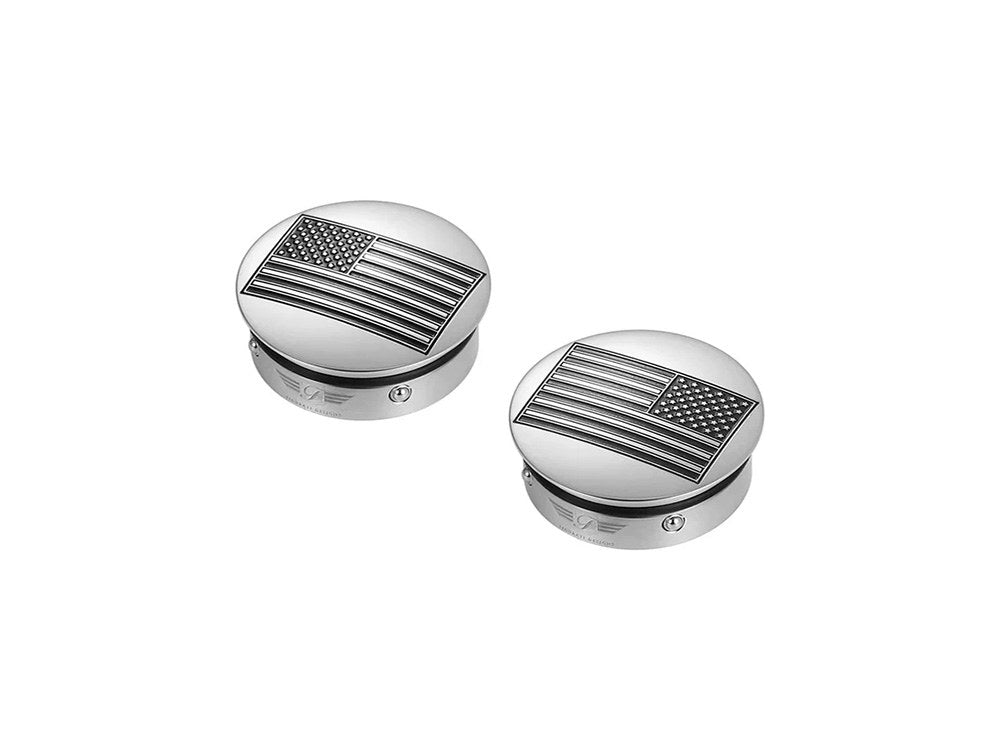 Figurati Designs FIG-FD26R-AF-CC-SS Swingarm Pivot Bolt Covers Stainless w/American Flag for Touring 11-Up