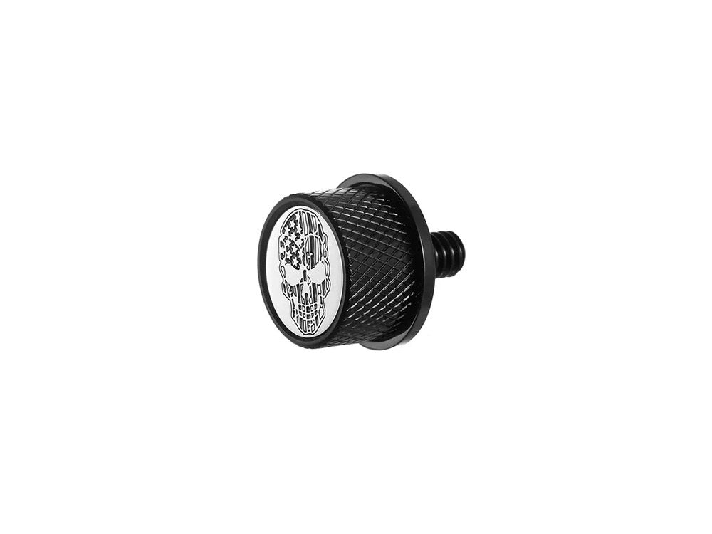 Figurati Designs FIG-FD27-SEAT-SCREW-BLK 1/4""-20 Knurled Seat Mount Screw Black w/American Flag Skull for Harley-Davidson 96-Up