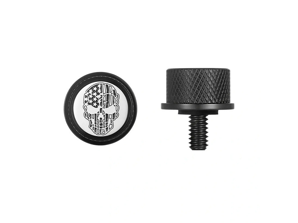Figurati Designs FIG-FD27-SEAT-SCREW-BLK 1/4""-20 Knurled Seat Mount Screw Black w/American Flag Skull for Harley-Davidson 96-Up