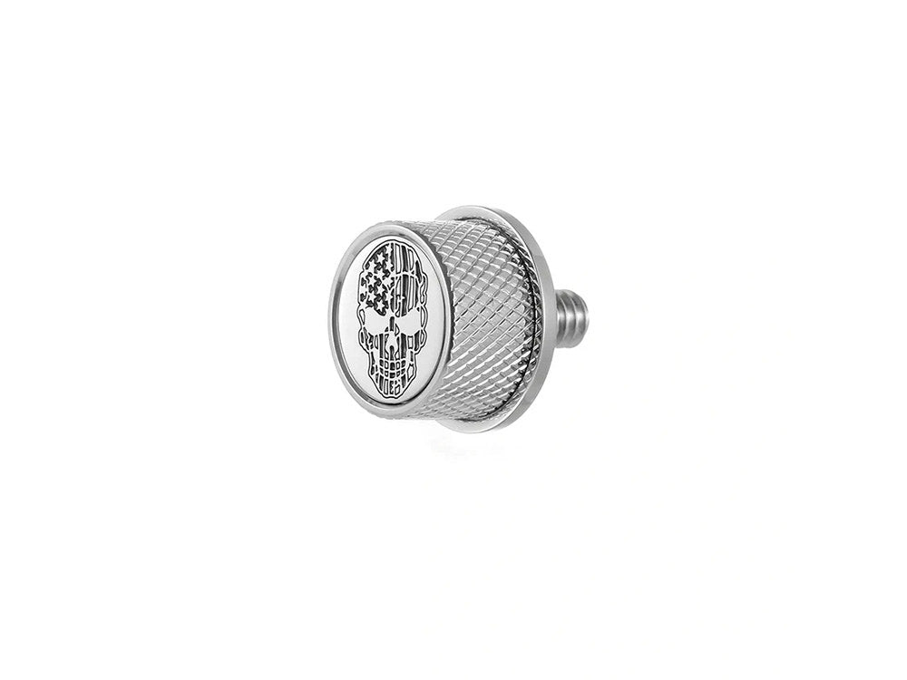 Figurati Designs FIG-FD27-SEAT-SCREW-SS 1/4""-20 Knurled Seat Mount Screw Stainless w/American Flag Skull for Harley-Davidson 96-Up