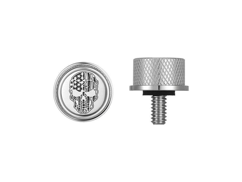 Figurati Designs FIG-FD27-SEAT-SCREW-SS 1/4""-20 Knurled Seat Mount Screw Stainless w/American Flag Skull for Harley-Davidson 96-Up