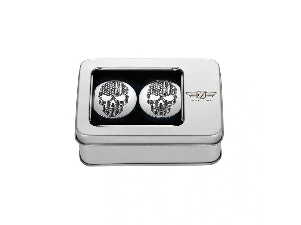 Figurati Designs FIG-FD27-SS-SKULL-CC Swingarm Pivot Bolt Covers Stainless w/American Flag Skull for Harley-Davidson Touring 11-Up