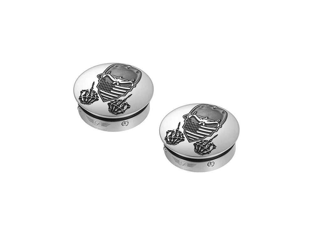 Figurati Designs FIG-FD29-MSKULL-SS Swingarm Pivot Bolt Covers Stainless w/Masked Skull for Harley-Davidson Touring 11-Up