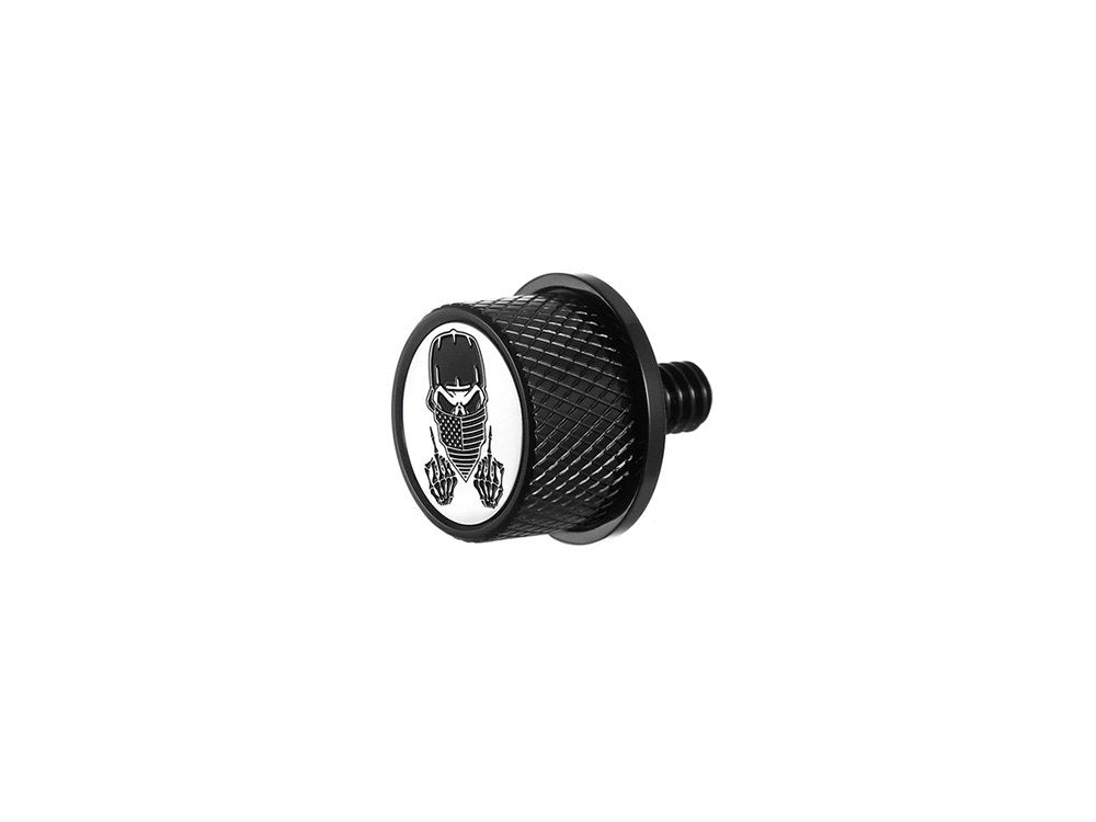 Figurati Designs FIG-FD29-SEAT-SCREW-BLK 1/4"-20 Knurled Seat Mount Screw Black w/Masked Skull for Harley-Davidson 96-Up