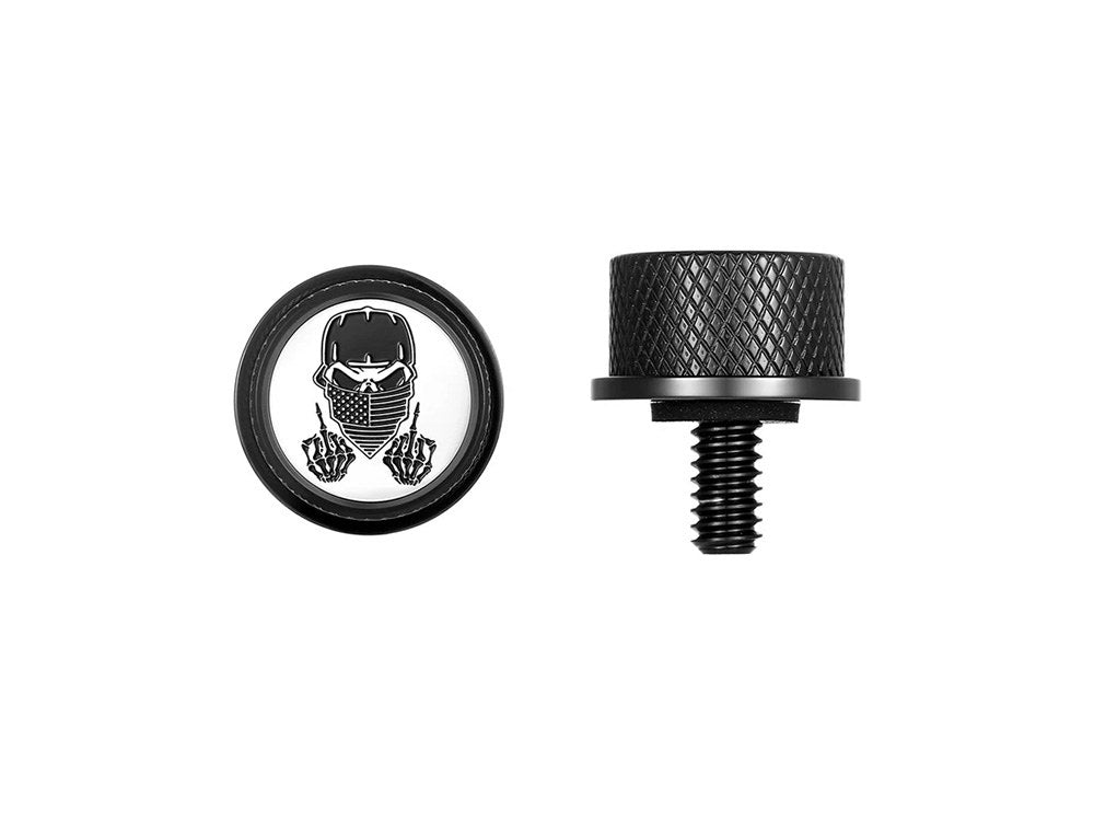 Figurati Designs FIG-FD29-SEAT-SCREW-BLK 1/4"-20 Knurled Seat Mount Screw Black w/Masked Skull for Harley-Davidson 96-Up