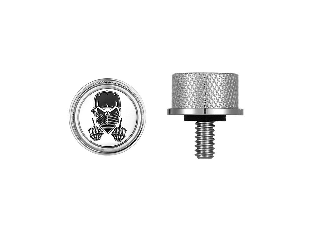 Figurati Designs FIG-FD29-SEAT-SCREW-SS 1/4"-20 Knurled Seat Mount Screw Stainless w/Masked Skull for Harley-Davidson 96-Up