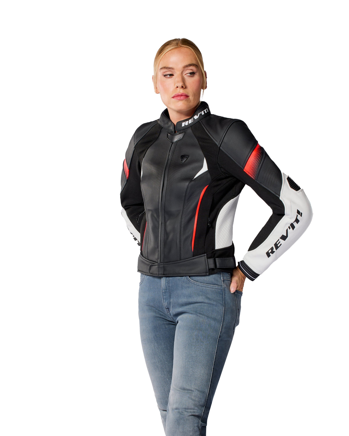 REV'IT! Xena 4 White/Neon Red Womens Leather Jacket