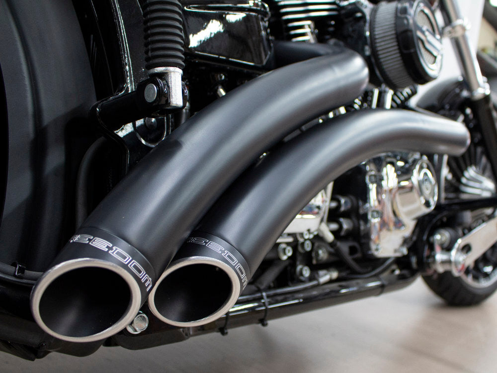 Freedom Performance FPE-HD00476 Radical Radius Exhaust Black w/Black End Caps for Softail Breakout 13-17/Rocker 08-11