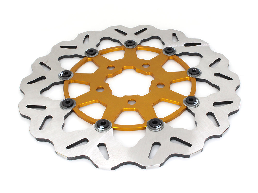 GBrakes GB-GBDU016 11.5" Rear Floating Wave Disc Rotor w/Gold Carrier for Harley-Davidson Big Twin 00-Up/Sportster 00-10