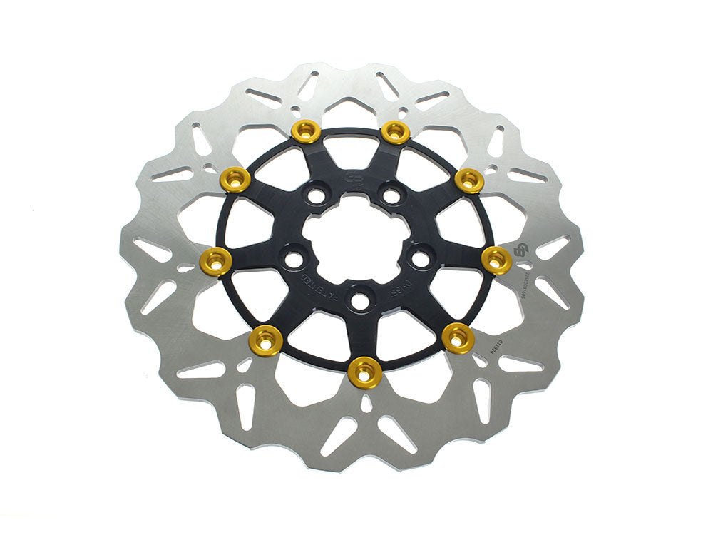 GBrakes GB-GBDU078 11.5" Front Wave Floating Disc Rotor Black w/Gold Buttons for Harley-Davidson Big Twin/Sportster 00-14
