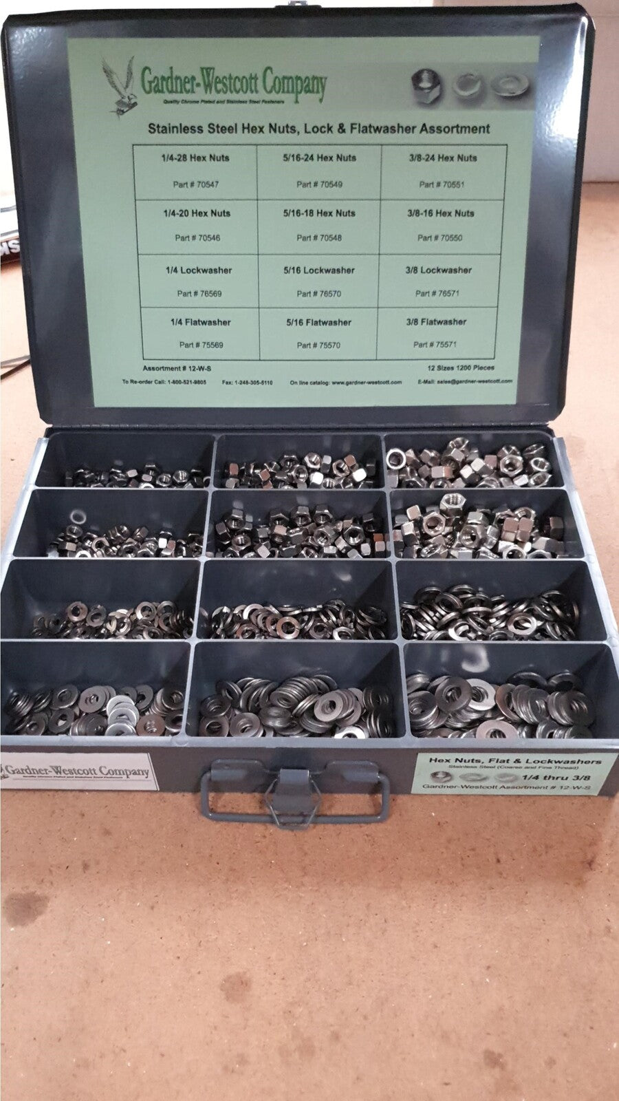 Gardner-Westcott GW12WS Tray Assortment Hex Bolts Stainless Steel Nuts & Lockwashers 1/4 TO 3/8 Sold by the Tray- CC1I