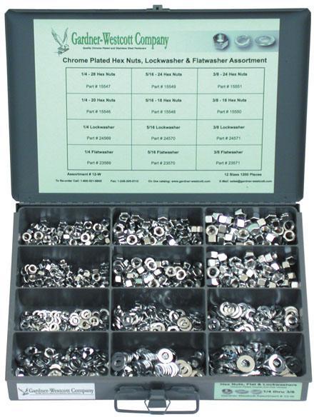Gardner-Westcott GWA30 Tray Assortment Hex Nuts Chrome 534PC/16 Sizes 6/32 through to 5/8 - CC1I