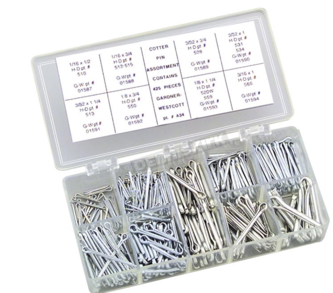 Gardner-Westcott GWA34C Cotter Pins 1/16/ 3/32/ 1/8/ 3/16 - (9 Sizes & 425 Pieces) - CC1I