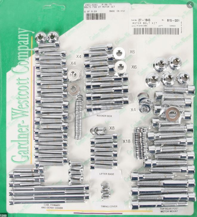 Gardner-Westcott GWP9675 Motor Hardware Set 07-08 Twin Cam Dyna Glide Models (Allen Head Style) - CC1I