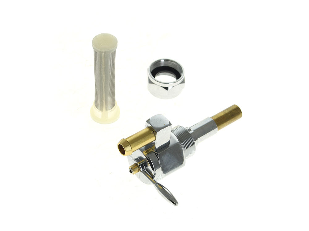 RSS HAR-22-218 High-Flow Fuel Tap/Petcock w/22mm Thread 5/16" Downward Facing Fuel Outlet Chrome for Harley-Davidson Softail 84-06/Dyna 91-06/FXR 82-94/Touring 88-06/Sportster 75-06/4 Speed Big Twin 75-86 Models