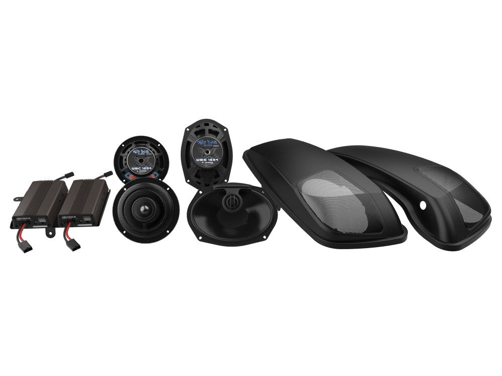 Hogtunes HT-BIG-PIG-SG Wild Boar 600 Watt Amp x 4 Speaker Kit & Saddlebag Lids for Harley-Davidson Street Glide 14-23