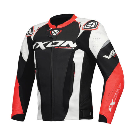 Ixon Vortex 3 Black/White/Red Leather Jacket - EasyR