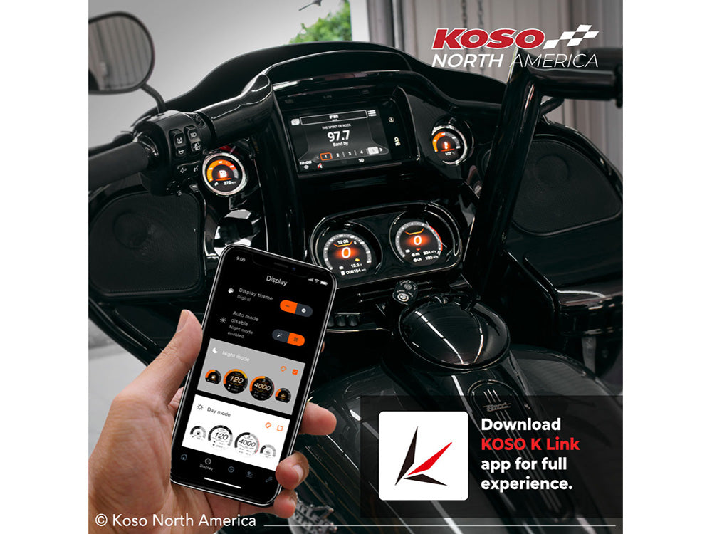 Koso KOS-BA064930 HD-03X TFT Speedometer & Tachometer 4 Gauge Kit w/Smartphone Integration for Harley-Davidson Touring 14-23 w/Fairing