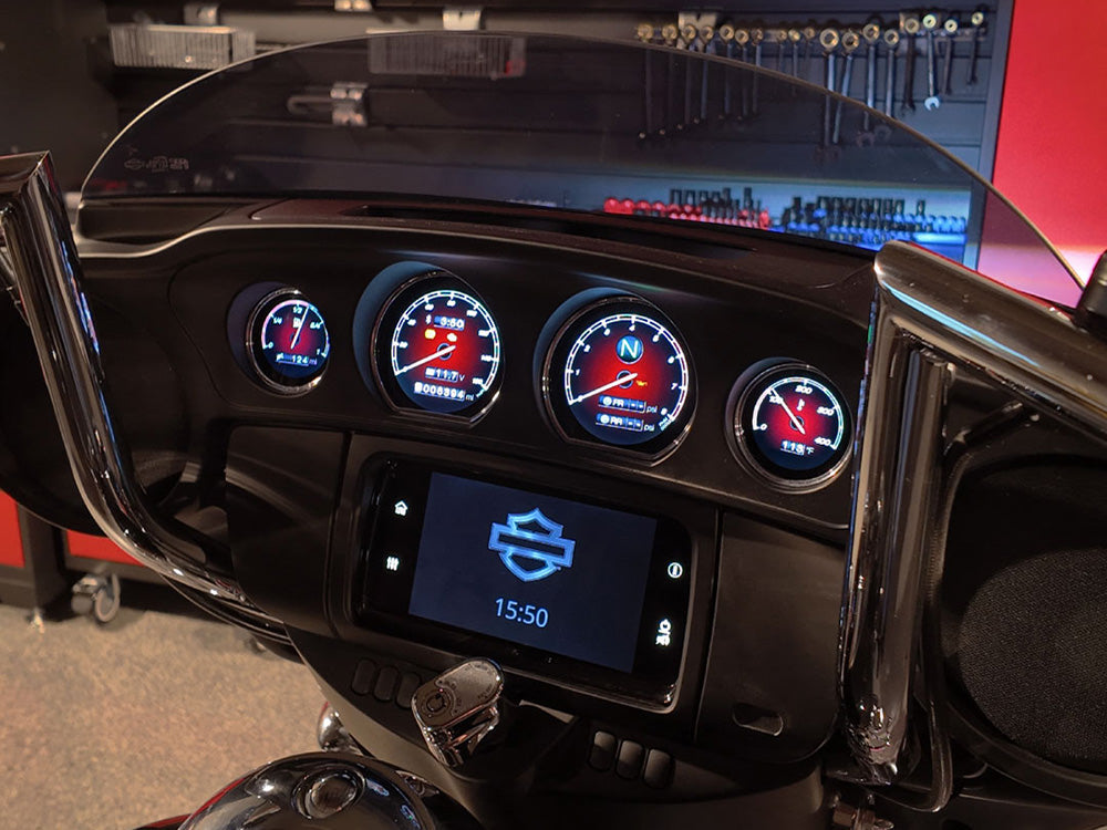 Koso KOS-BA064930 HD-03X TFT Speedometer & Tachometer 4 Gauge Kit w/Smartphone Integration for Harley-Davidson Touring 14-23 w/Fairing