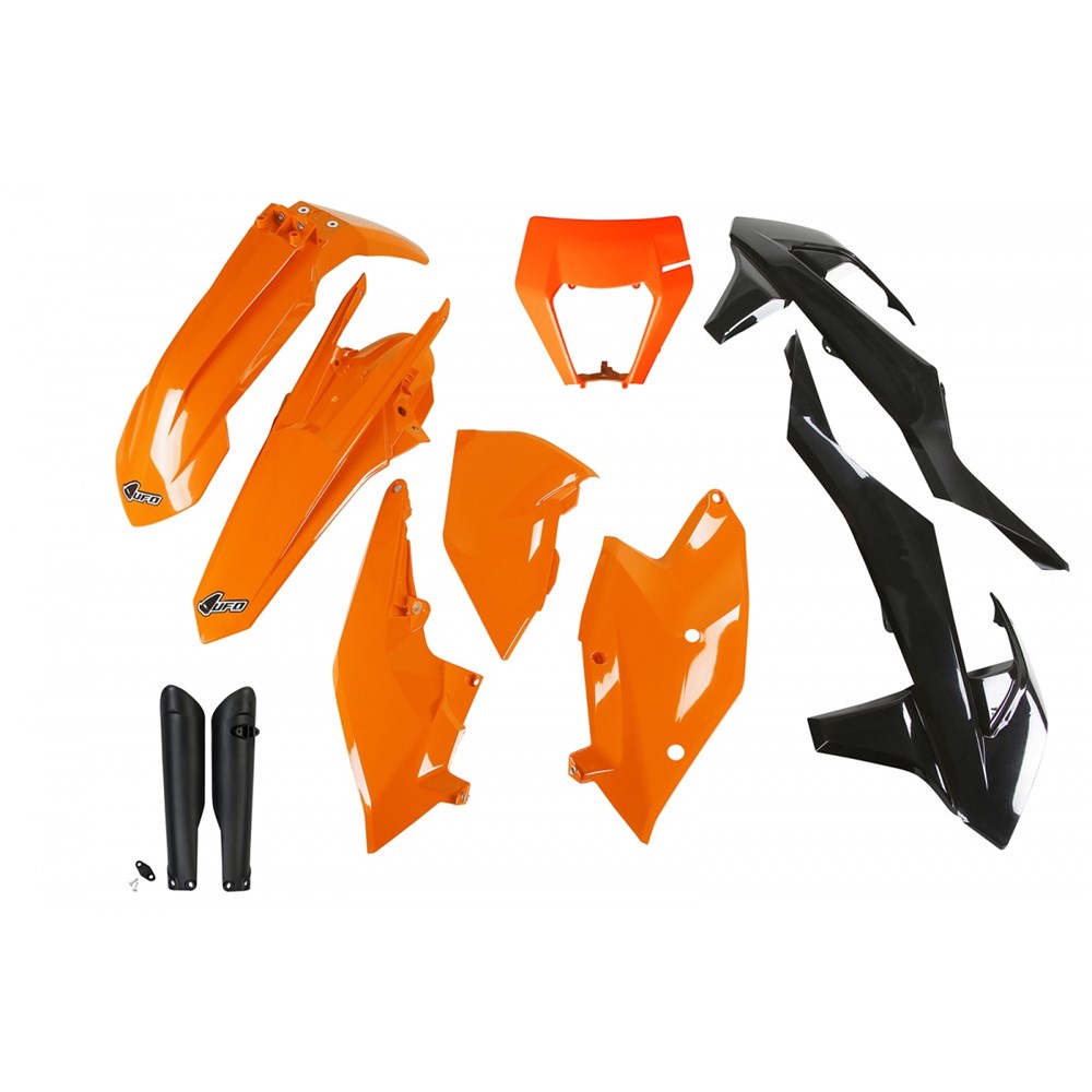 UFO Full Plastics Kit OEM 2017 & 2019 Colours w/Headlight Shroud for KTM EXC 125/EXC 150/EXC 250/EXC 300/EXC-F 250/EXC-F 350/EXC-F 450/EXC-F 500/XC-W 125 17-19/EXC 250 TPI/EXC 300 TPI 18-19/XC-W 250 TPI 2019